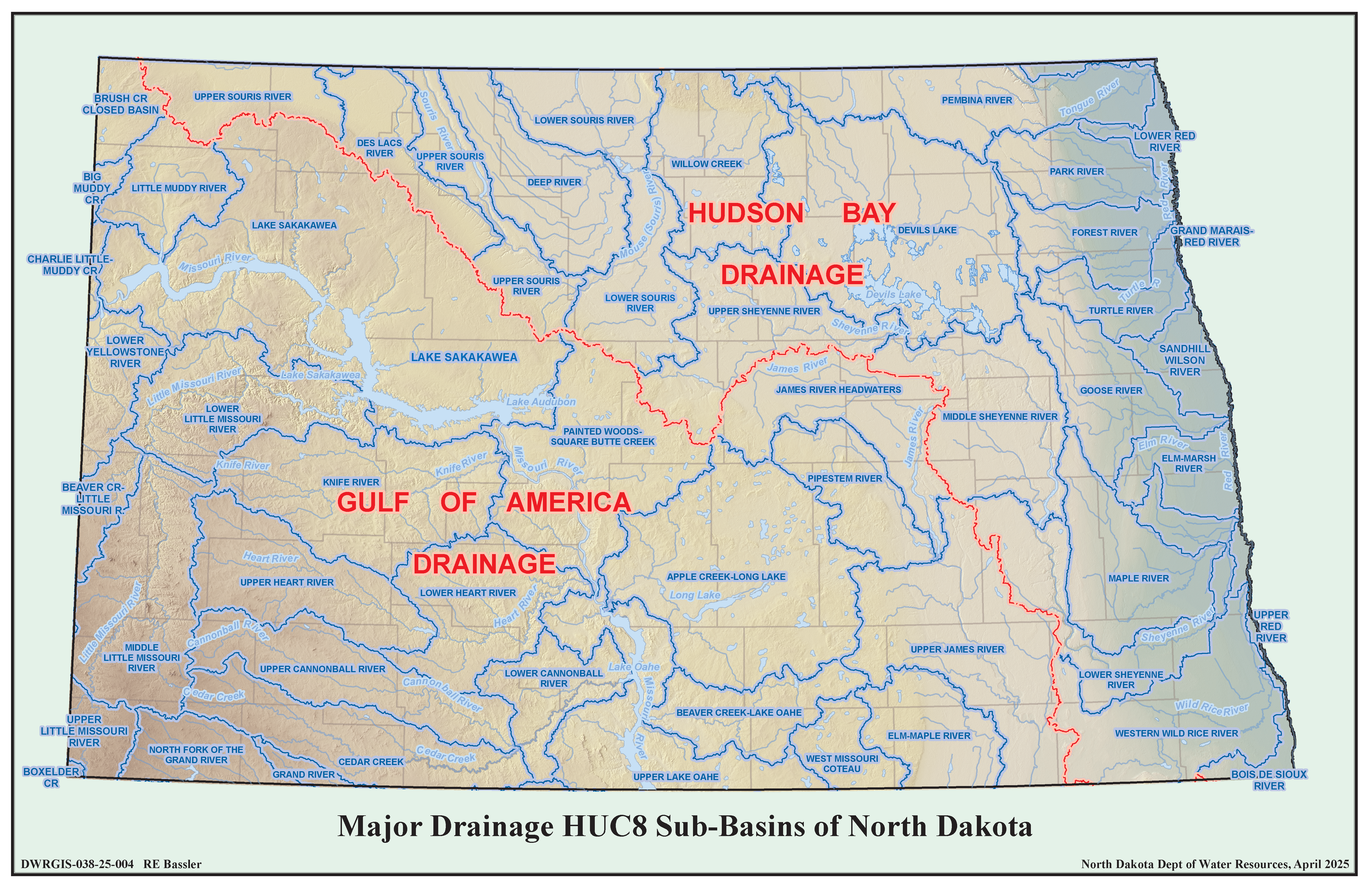 Major Drainage Sub-Basins of North Dakota Map Major Drainage Sub-Basins of North Dakota Map