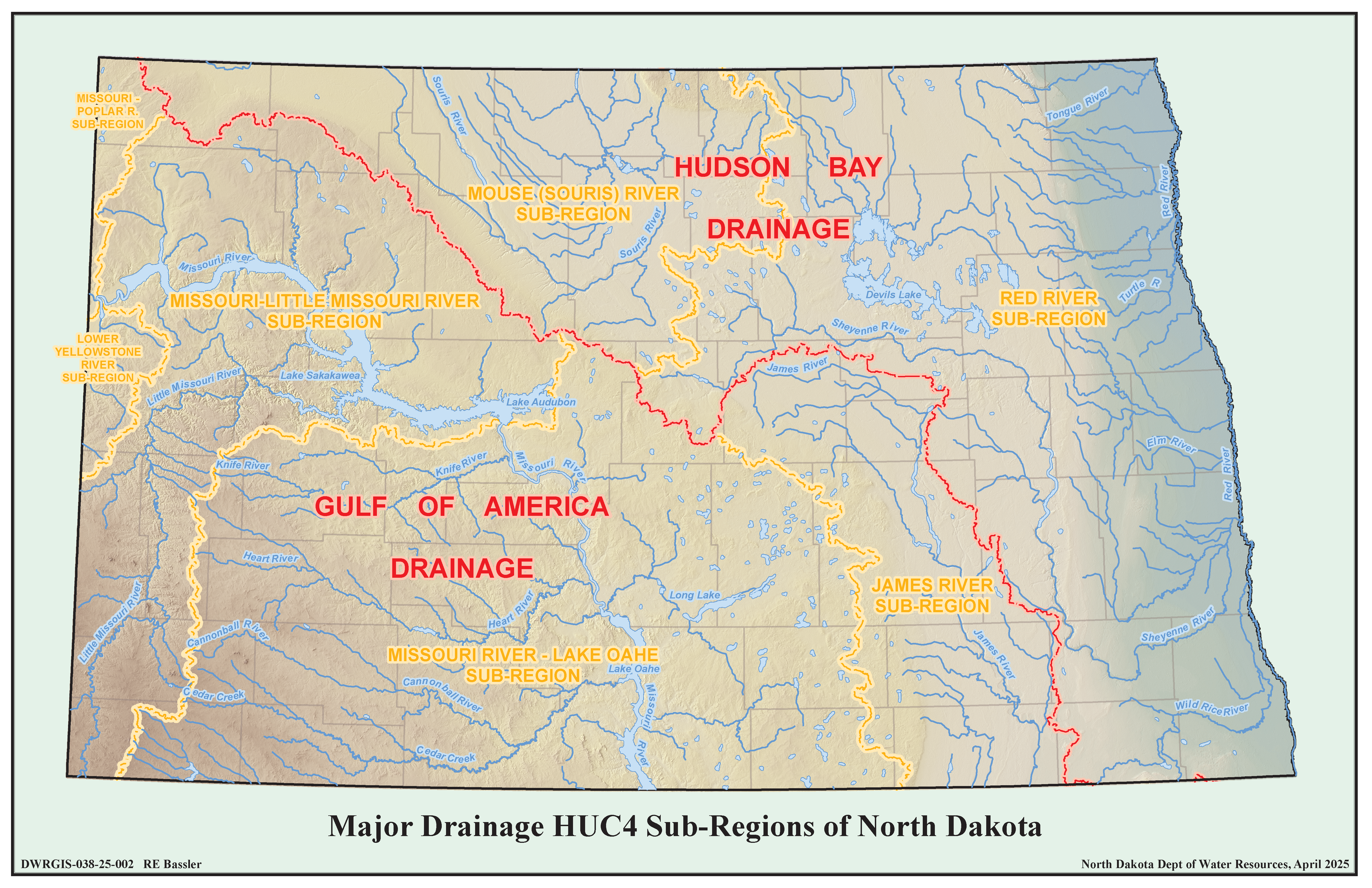 Major Drainage Sub-Regions of North Dakota Map Major Drainage Sub-Regions of North Dakota Map